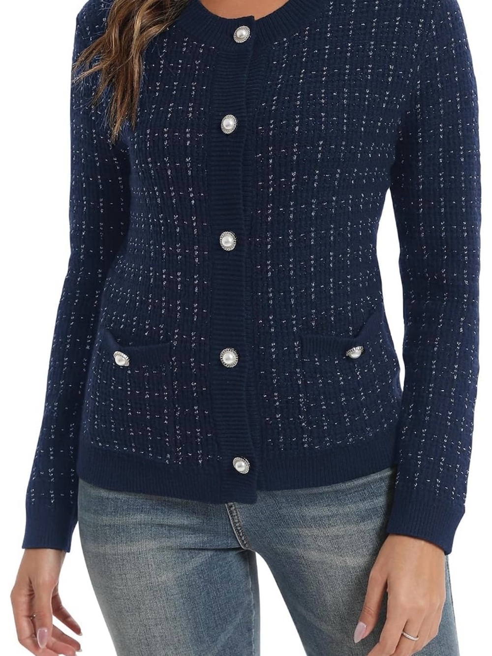 🌺🌺 NWT Pearl-Button Navy Knit Cardigan Sweater